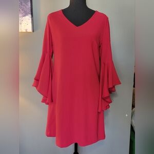 Mango Vibrant Red Flared Sleeve Dress